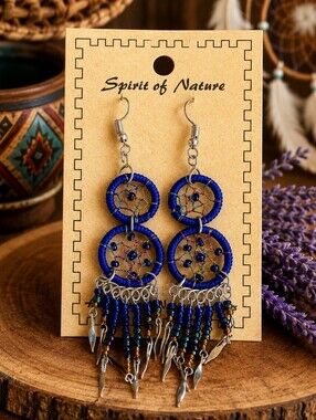 Blue Dreamcatcher Dangle Earrings